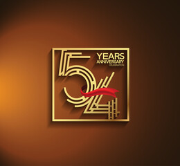 54 years anniversary logotype golden color with square and red ribbon. vector can be use for greeting card, invitation and celebration event