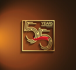 55 years anniversary logotype golden color with square and red ribbon. vector can be use for greeting card, invitation and celebration event