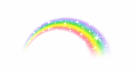 Rainbow icon with glitter and shiny stars isolated on white background. Spectrum fantasy arch pattern. Vector magic colourful translucent sky element template