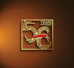 56 years anniversary logotype golden color with square and red ribbon. vector can be use for greeting card, invitation and celebration event