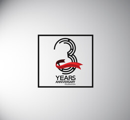 3 years anniversary logotype flat style with square and red ribbon. vector can be use for special moment event and company celebration