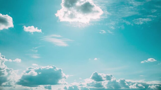 Cloudy Sky With Fluffy Clouds. Natural Background. 4K, Time Lapse, Timelapse, Time-lapse