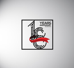 18 years anniversary logotype flat style with square and red ribbon. vector can be use for special moment event and company celebration