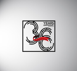 36 years anniversary logotype flat style with square and red ribbon. vector can be use for special moment event and company celebration