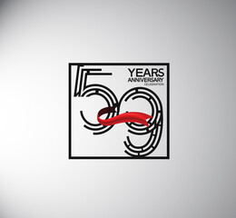 59 years anniversary logotype flat style with square and red ribbon. vector can be use for special moment event and company celebration