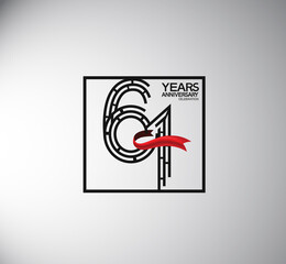 61 years anniversary logotype flat style with square and red ribbon. vector can be use for special moment event and company celebration