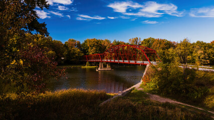 Renovated Bonta Bridge Road Parker through truss bridge - Erie Canal - Autumn Scenery in New York