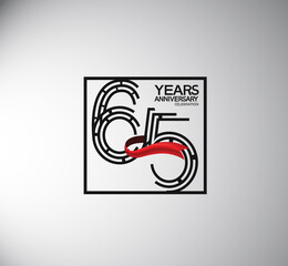 65 years anniversary logotype flat style with square and red ribbon. vector can be use for special moment event and company celebration