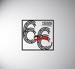 66 years anniversary logotype flat style with square and red ribbon. vector can be use for special moment event and company celebration