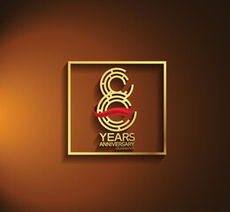 8 years anniversary logotype golden color with square and red ribbon. vector can be use for template company celebration and special moment event