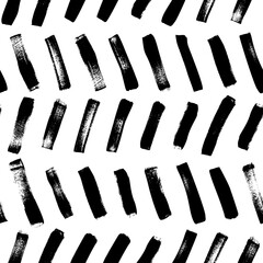Herringbone brush strokes vector seamless pattern. Chevron texture or wallpaper. Grunge geometric pattern, hand drawn tribal vector background. Graphic diagonal brush strokes, zig zag ink illustration