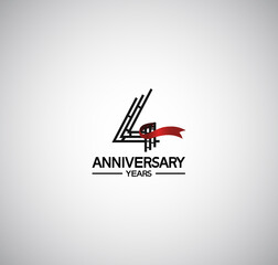 4 years anniversary logotype flat design with labyrinth style number and red ribbon. vector can be use for template company celebration and special moment event