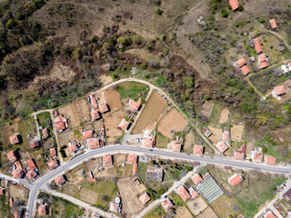 Aerial view of Lozenitsa Village and Vine plantations, Bulgaria