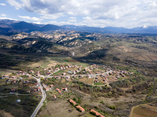 Aerial view of Lozenitsa Village and Vine plantations, Bulgaria
