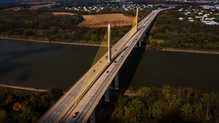 Aerial of Route 1 Cable-Stayed Suspension Bridge / Roth Bridge - Chesapeake & Delaware Canal - Delaware - obrazy, fototapety, plakaty