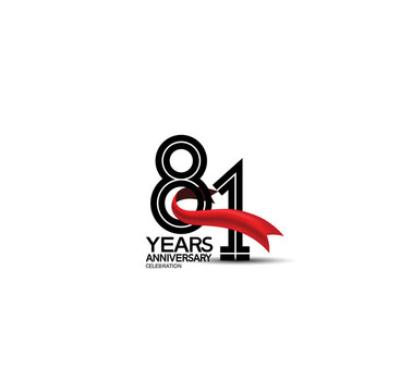 81 years anniversary logotype flat black color and red ribbon on white background. vector can be use for template company celebration and special moment event