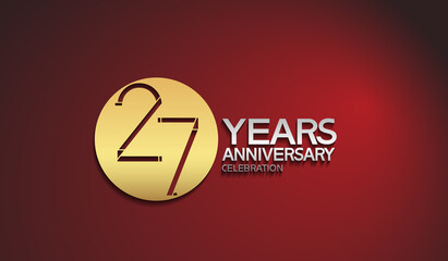 27 years anniversary logotype with golden circle on red background. vector can be use for template company celebration and special moment event