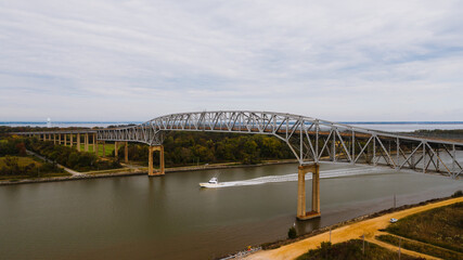 Aerial of Reedy Point Warren through truss bridge - DE Route 9 - Chesapeake & Delaware Canal - Delaware