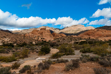 Red Rock Canyon Turtle Head Peak Trailhead at Sandstone Quarry Overlook on a Sunny Day