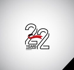 22 years anniversary logotype simple design with red ribbon can be use for greeting card, invitation and company celebration moment