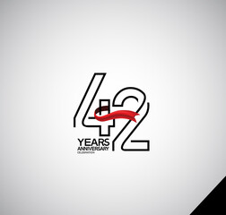 42 years anniversary logotype simple design with red ribbon can be use for greeting card, invitation and company celebration moment - obrazy, fototapety, plakaty