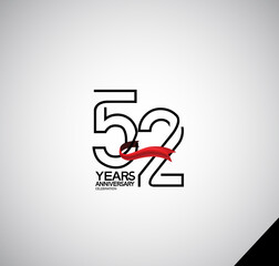 52 years anniversary logotype simple design with red ribbon can be use for greeting card, invitation and company celebration moment