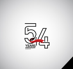 54 years anniversary logotype simple design with red ribbon can be use for greeting card, invitation and company celebration moment