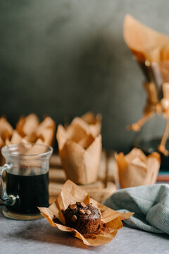 Chocolate muffin and coffee