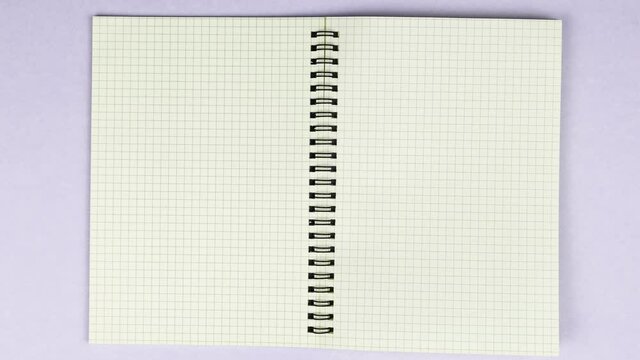 Stop motion graph book animation Open blank page for writing on white background-4K