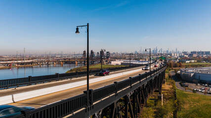 Aerial of Historic Pulaski Skyway - Hackensack River - New Jersey