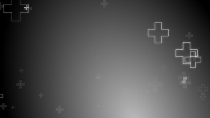 Medical health cross neon light shapes pattern on black background.