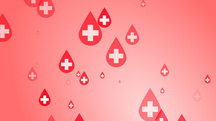 Naklejka premium Medical health cross white on red blood drop pattern background. Abstract healthcare for World Blood Donor Day.