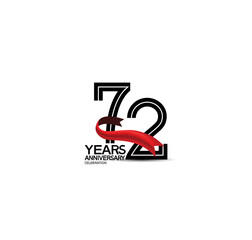 72 years anniversary logotype flat black color and red ribbon on white background can be use for company celebration, greeting card and invitation