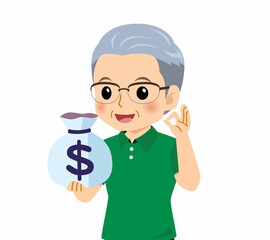 緑のポロシャツのおじいさん