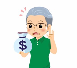 緑のポロシャツのおじいさん