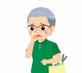 緑のポロシャツのおじいさん