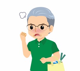 緑のポロシャツのおじいさん