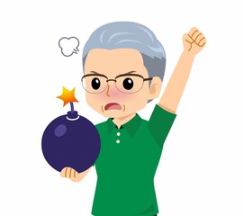 緑のポロシャツのおじいさん