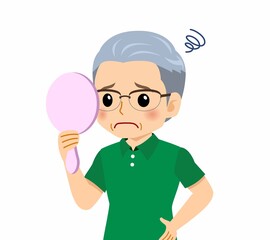 緑のポロシャツのおじいさん