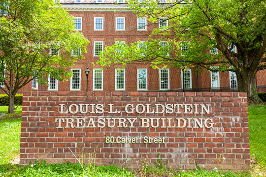 Annapolis, MD, USA 05-02-2021: Goldstein building of treasury in Annapolis, named after  politician Louis L. Goldstein who served in  state government offices including being comptroller of Maryland