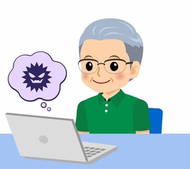 緑のポロシャツのおじいさん