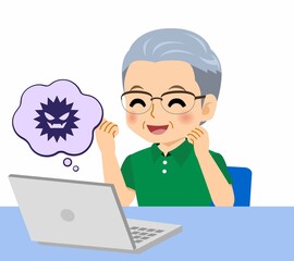 緑のポロシャツのおじいさん