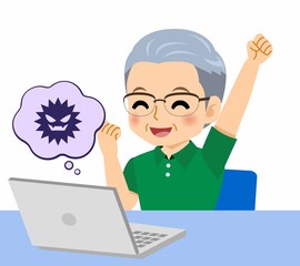 緑のポロシャツのおじいさん