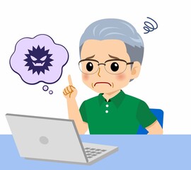 緑のポロシャツのおじいさん