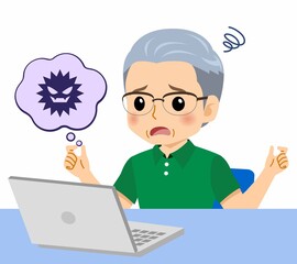 緑のポロシャツのおじいさん