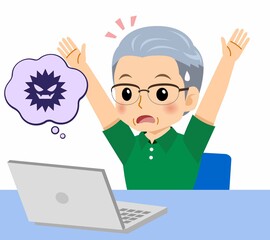 緑のポロシャツのおじいさん