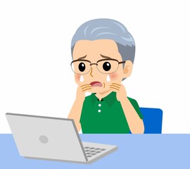 緑のポロシャツのおじいさん