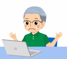 緑のポロシャツのおじいさん