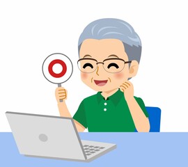 緑のポロシャツのおじいさん