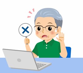 緑のポロシャツのおじいさん